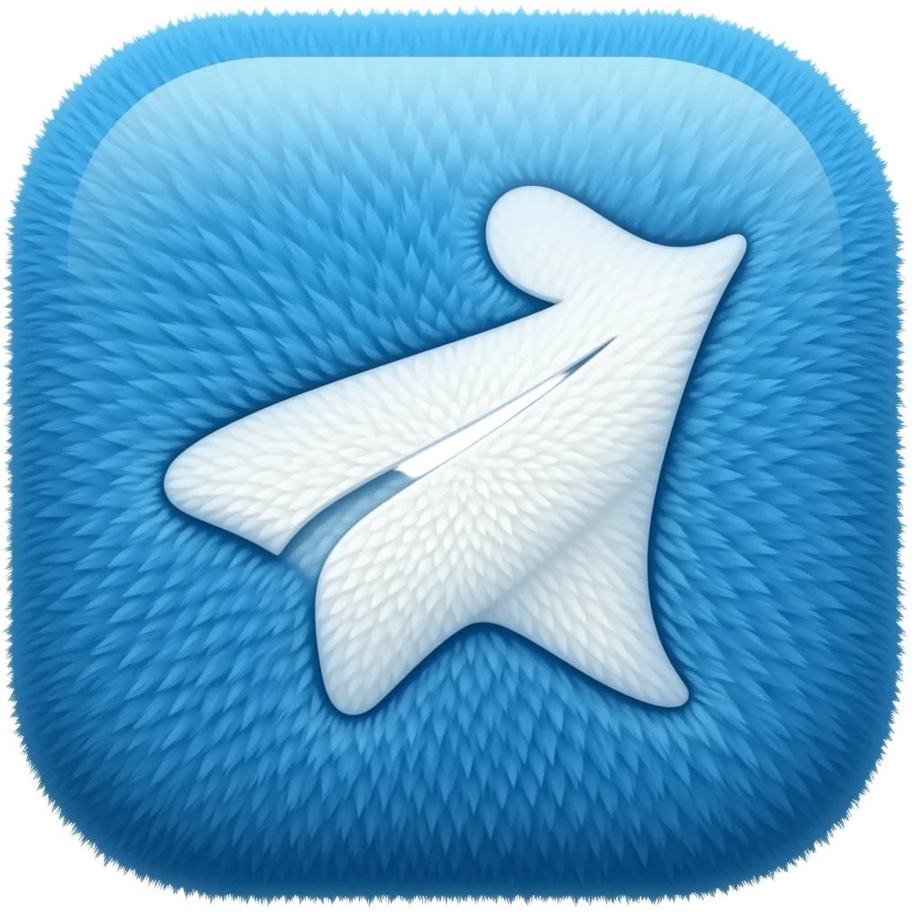 a blue square with rounded corners logo of the "Telegram" which is made of wool emoji