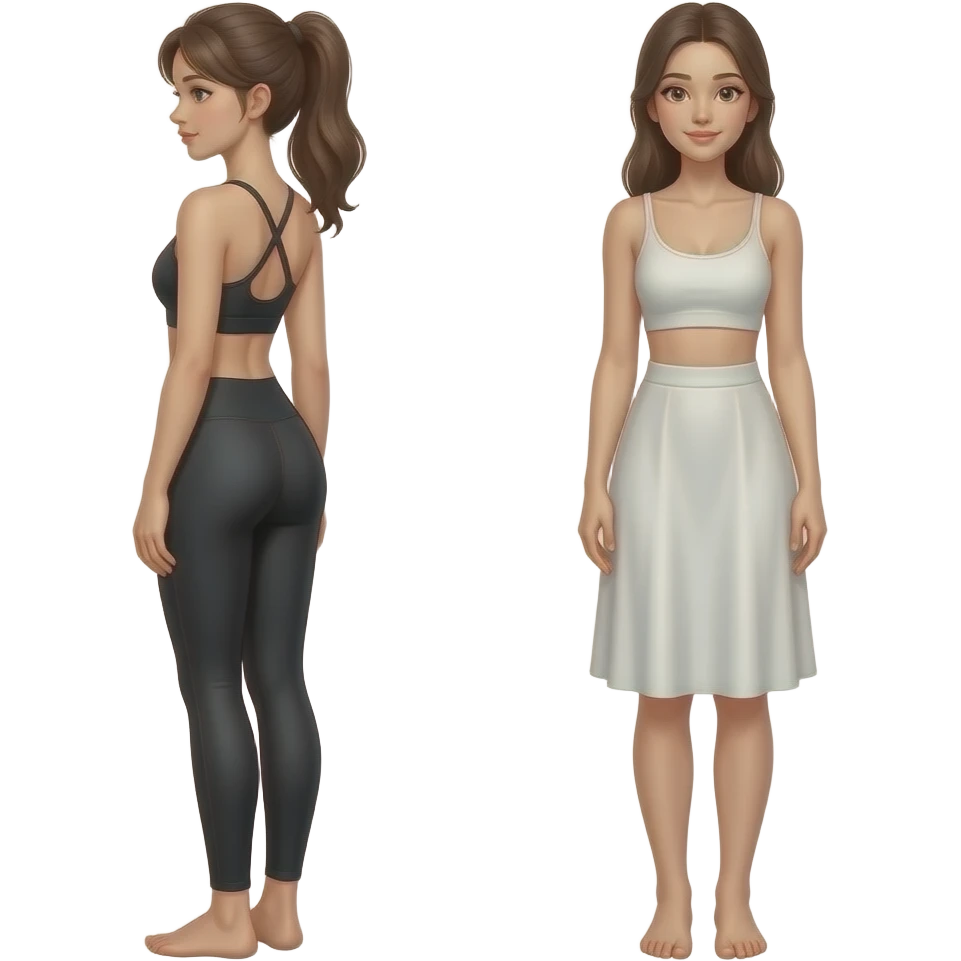 girl black tight pants yoga pants turn back to the screen same position but dress out. should be naked emoji