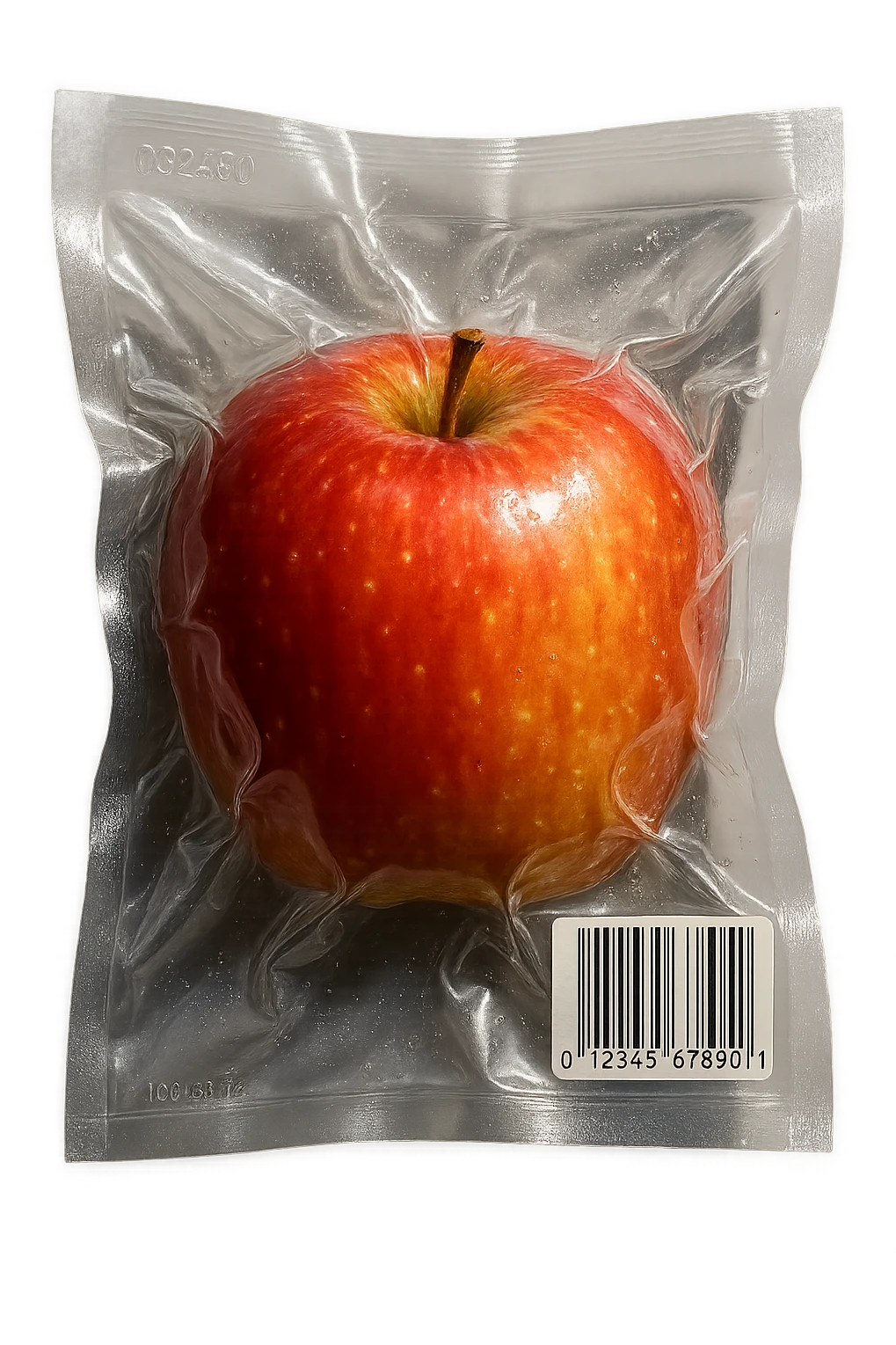 vacuum-sealed apple, glossy and compressed emoji