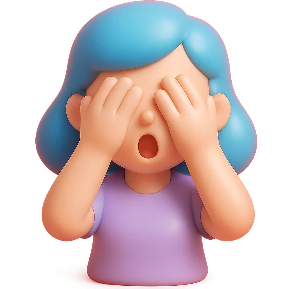 Woman with blue hair with hands over her eyes in shock emoji