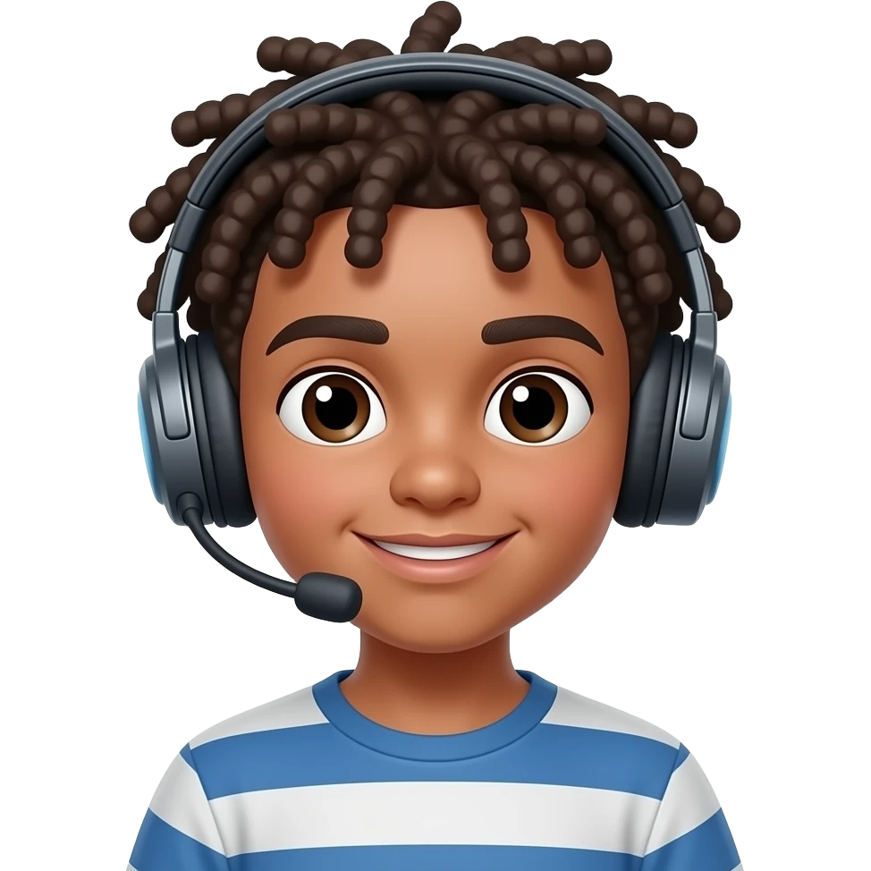 un jeune garçon avec des dreads locks et un casque bluetooth sans micro emoji