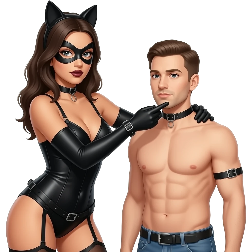 Black dominatrix teasing a White slave in chastity emoji
