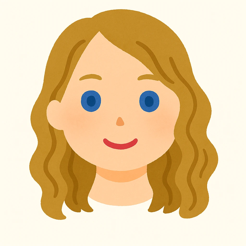 Edit the image in the style of Irasutoya with soft colors, round features, and a friendly expression. Change the eye color to blue. Only show the head, no neck or body. emoji