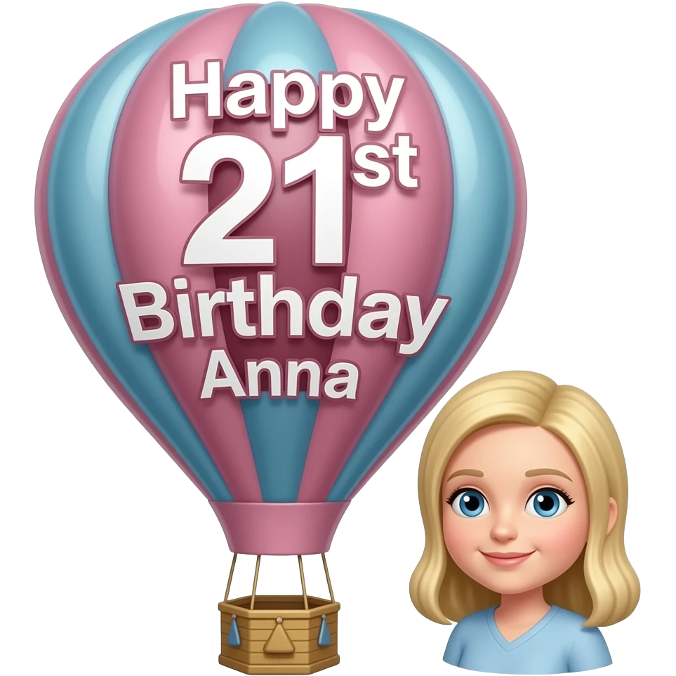 Hppy 21st Birthday Anna written on a hot air balloon blond girl emoji