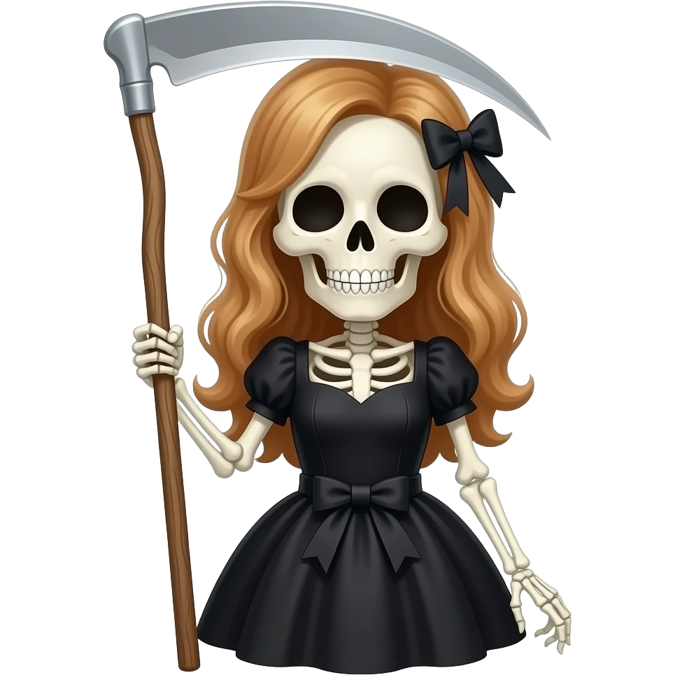 skelton with black dress and hold dealth item emoji