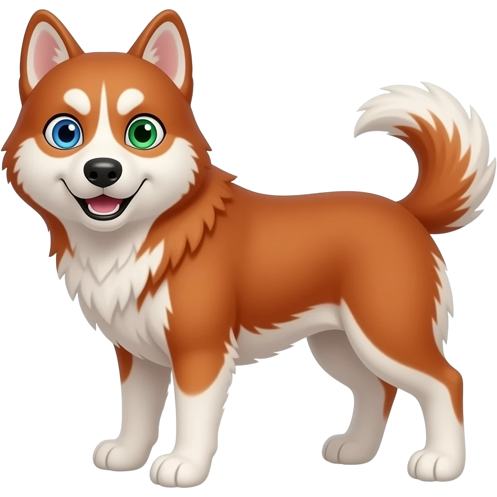 Red haired husky with a blue left eye and a green right eye emoji