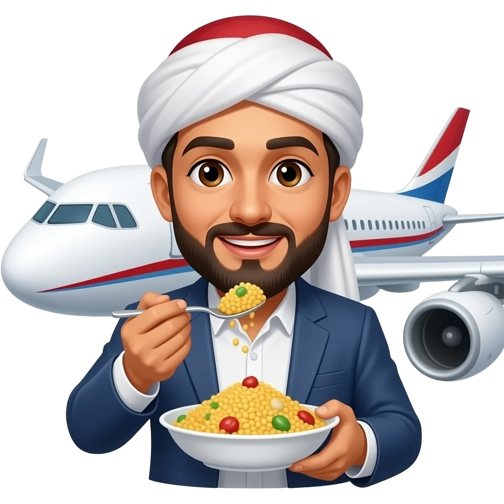 Mohamed couscous qui mange du couscous sur un avion sur l'avion sur les ailes de lavion emoji