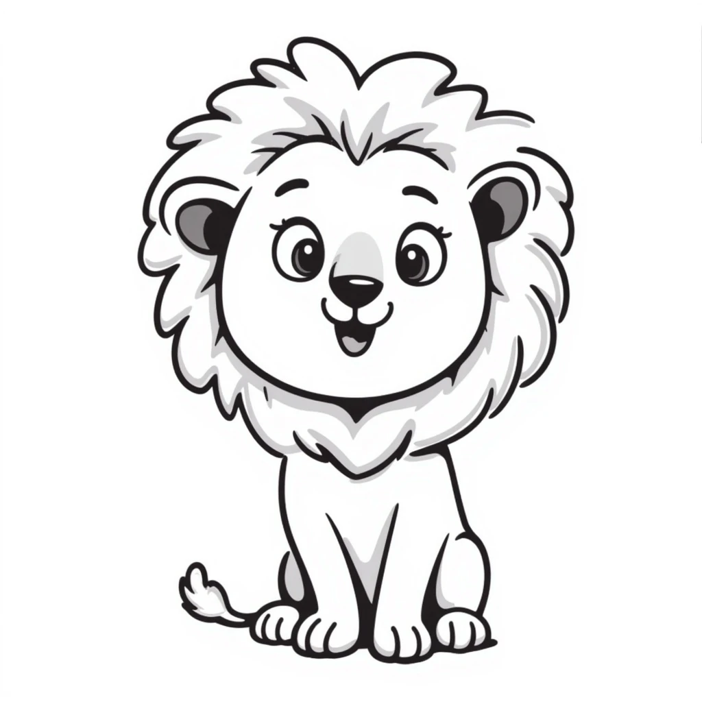 cute lion doodle, black ink lines, simple and expressive, Notion hand-drawn style emoji