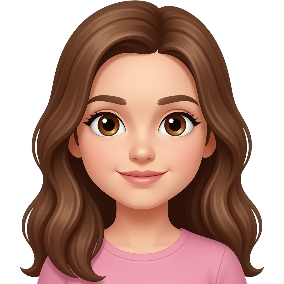 una chica  guapa con los ojos grandes marrones i el pelo avellana muy largo de 13 años emoji