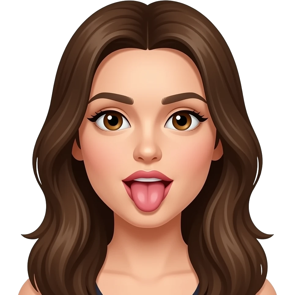 Long brown hair brown eyes big lips long tongue emoji