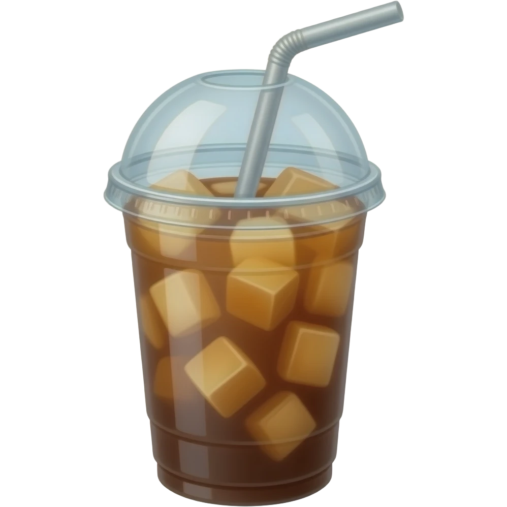Create a generic iced coffee cup emoji with caramel drink, clear straw, clean app-icon style, transparent background, no logo, no brand marks. emoji
