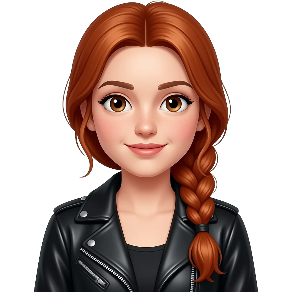 a girl with red hairs braid wear a leather jacket emoji