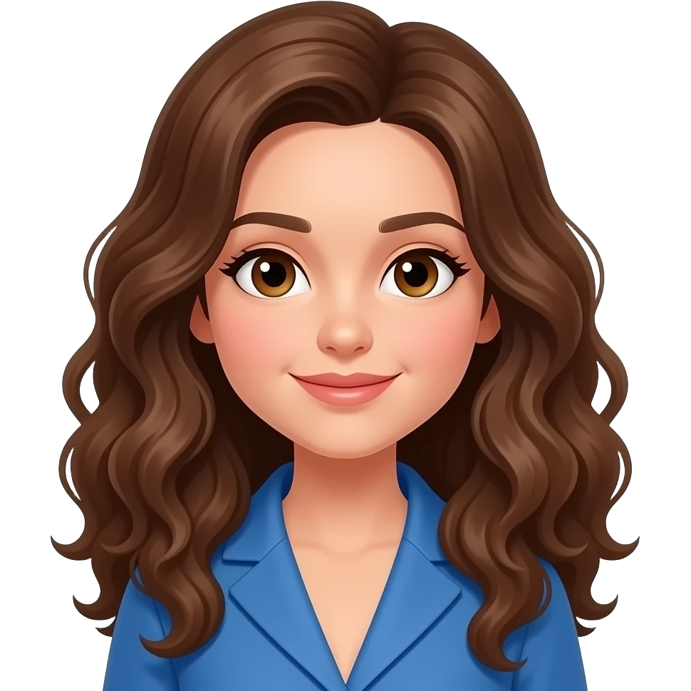 blue outfit with real long curly brown hair with brown eyes emoji