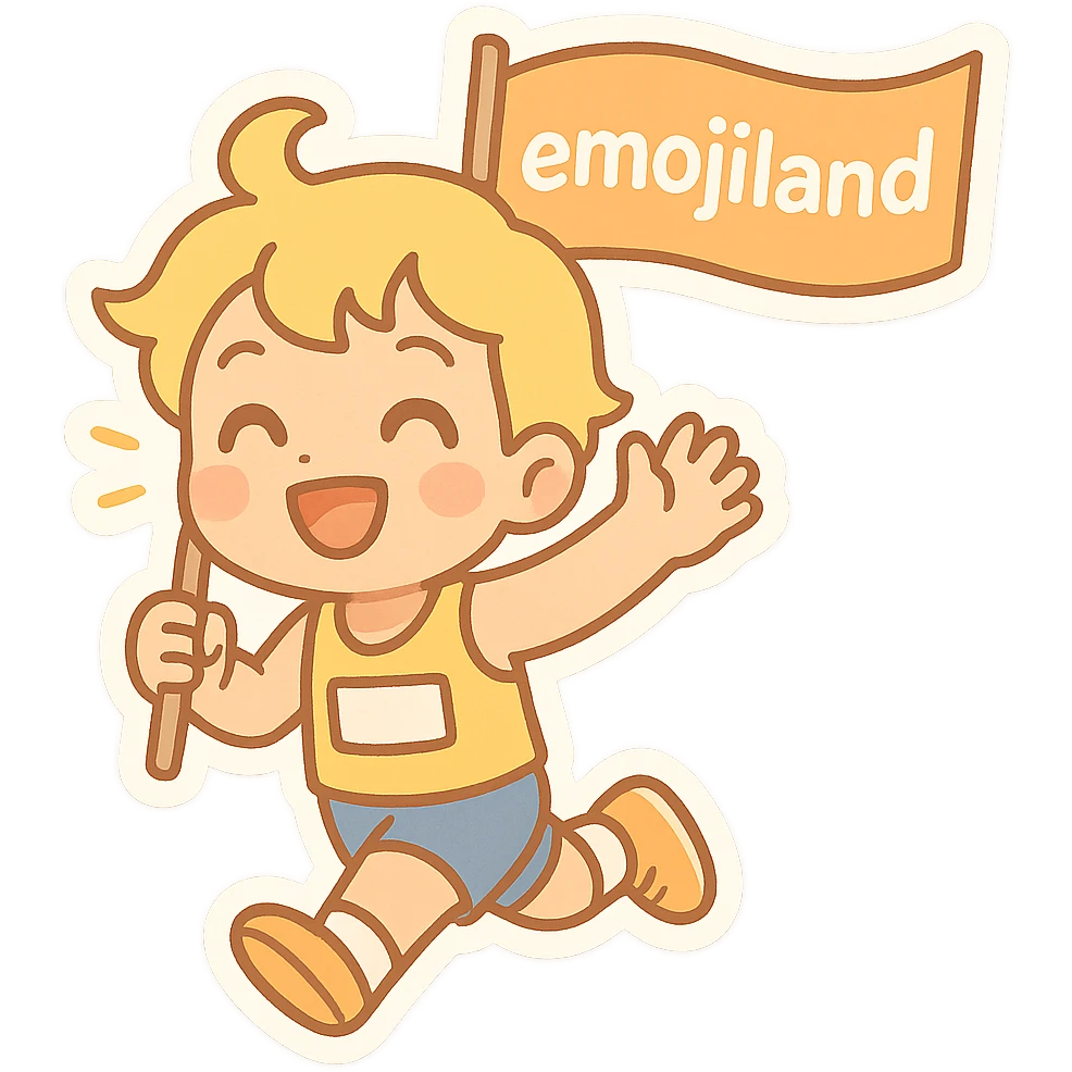 happy runner waving a flag that says 'emojiland' emoji
