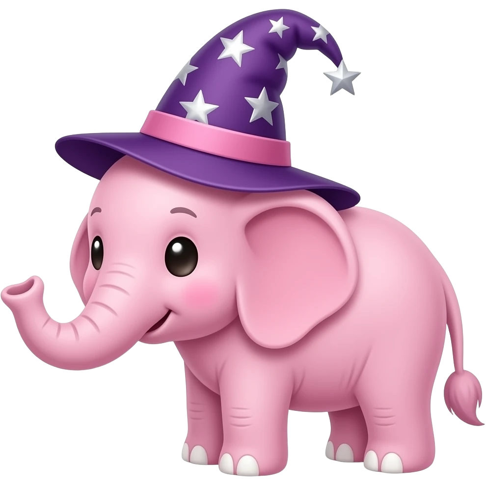 A magic pink cute elephant with a wizard hat emoji