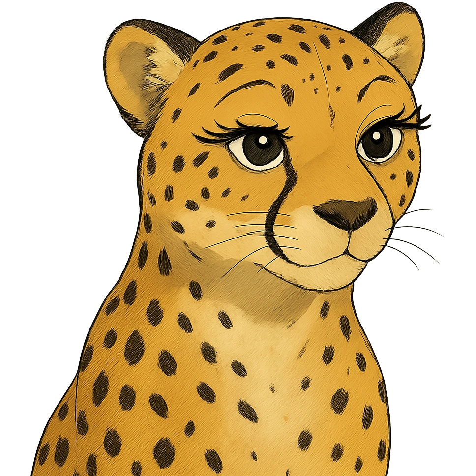 cheetah with dramatic eyelashes ghibli style emoji