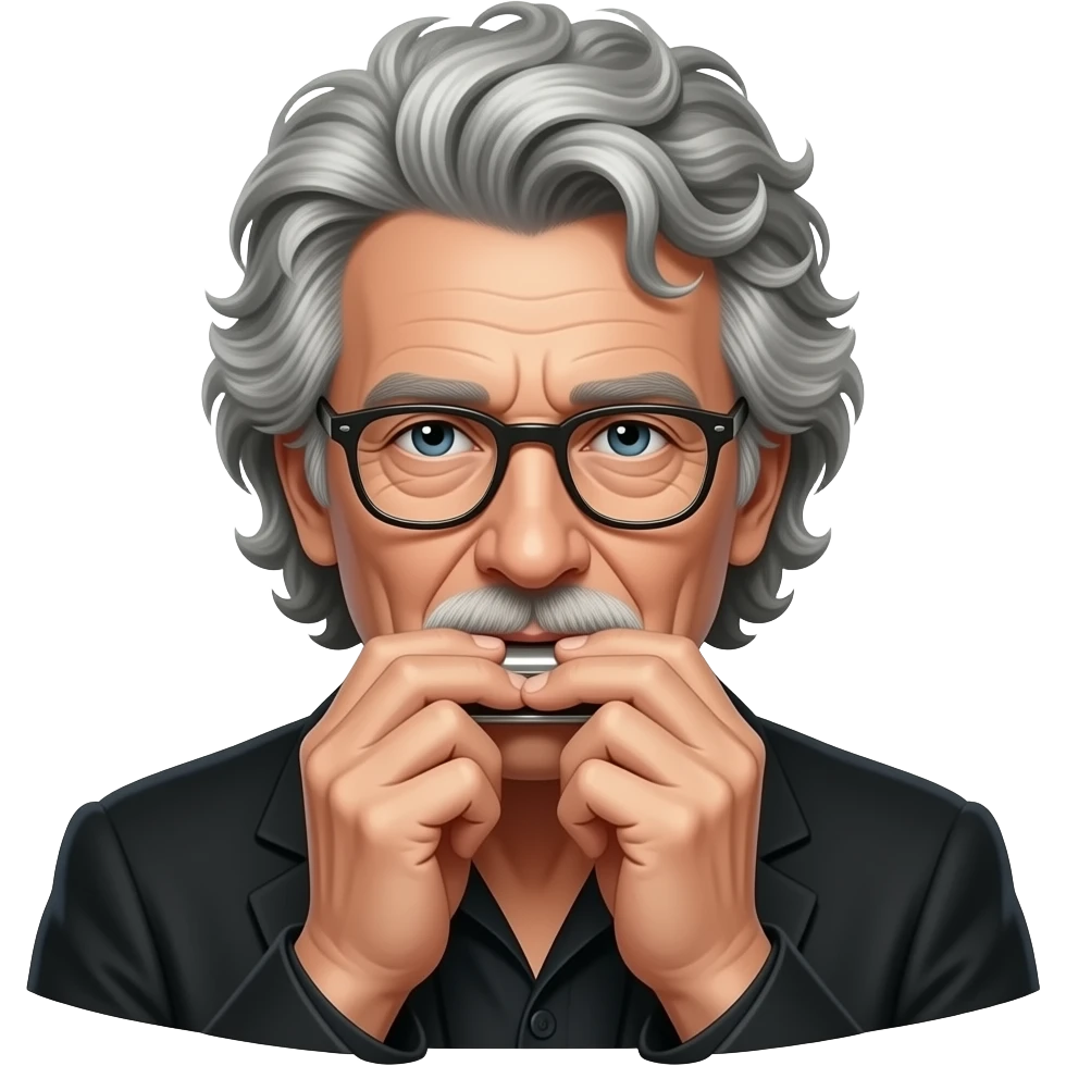 aged Bob Dylan plays the harmonica emoji