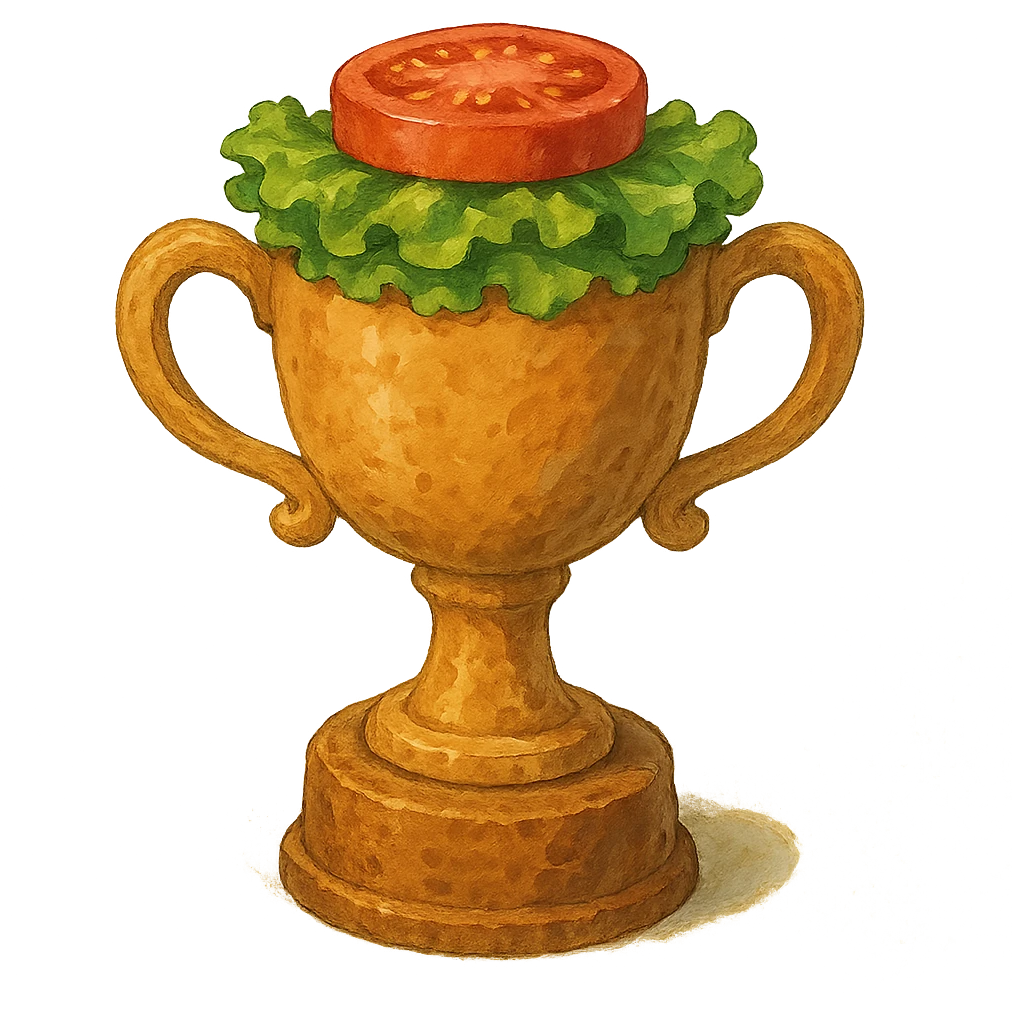 trophy made of bread, lettuce, tomato emoji