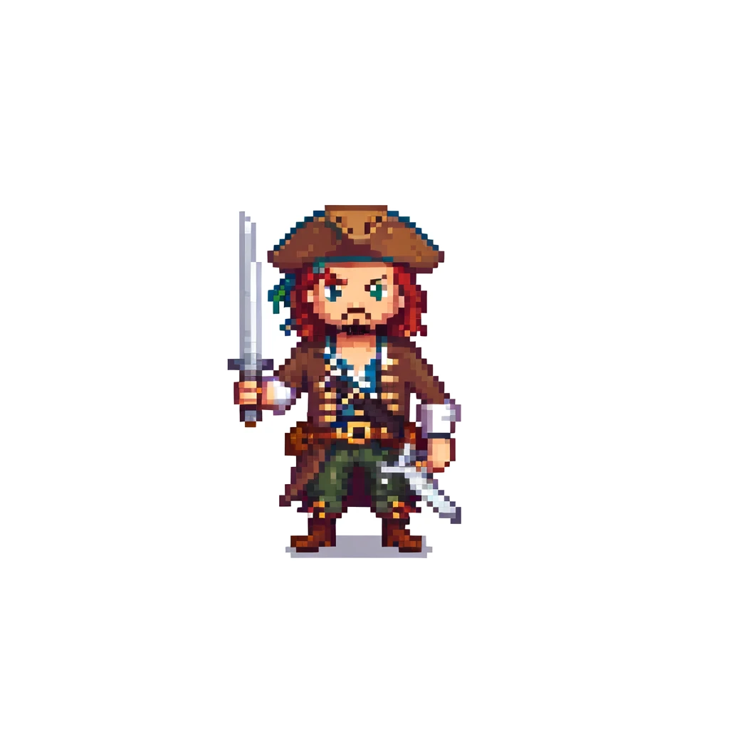 pirate character idle animation, 32-bit style, game sprite, standing with sword emoji
