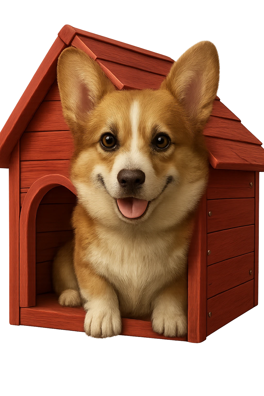 Make the dog house red and make the corgi look even more realistic in an emoji style. Keep the background transparent. emoji