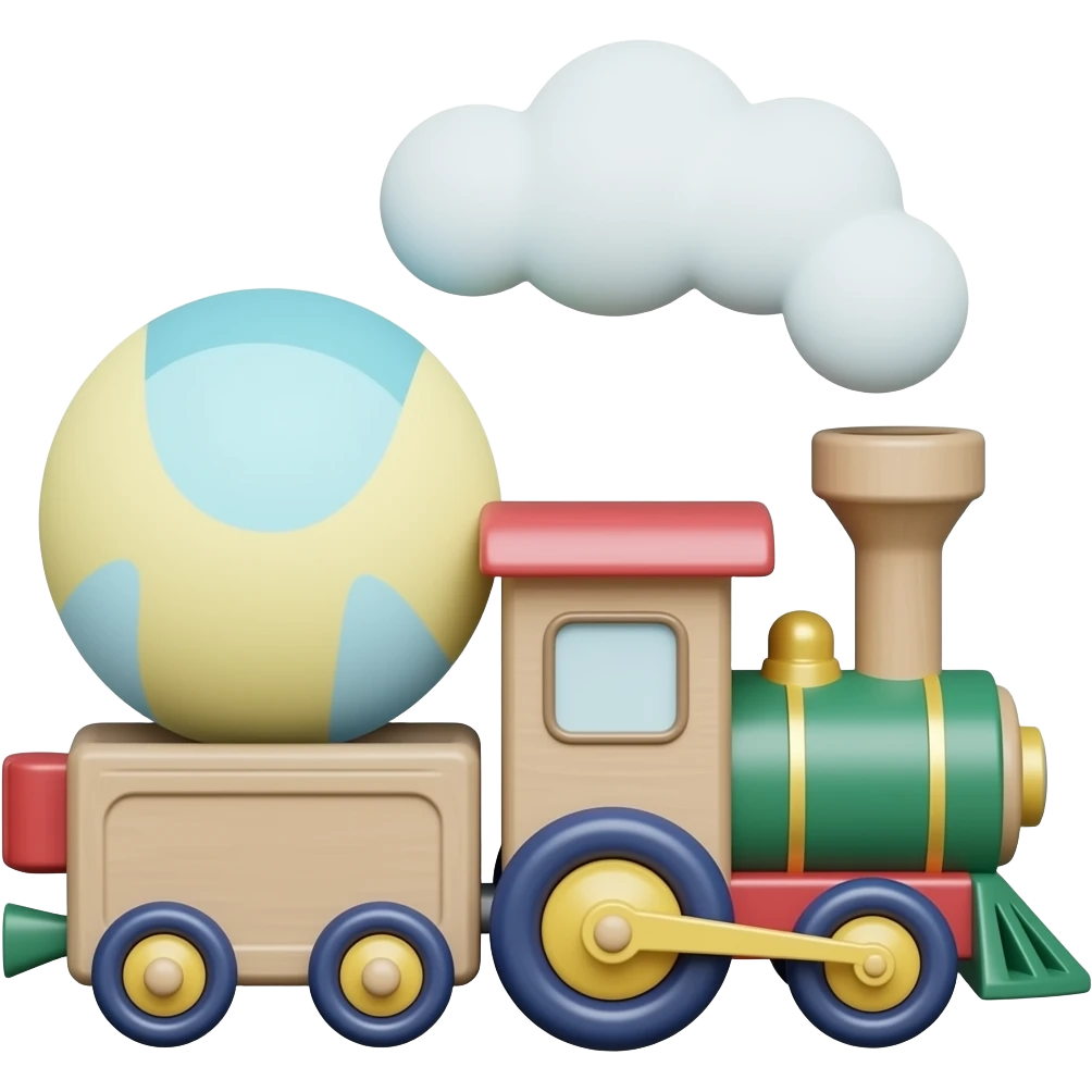 ball is behind the toy train emoji