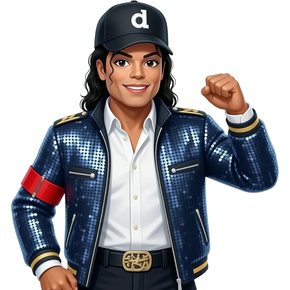 Micheal Jackson with his famous sparkly outfit and cap dancing emoji