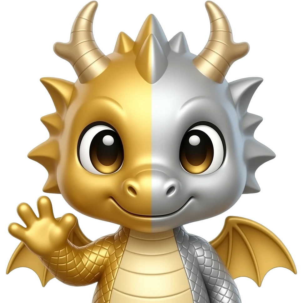 gold and silver dragon chibi waving, headshot emoji
