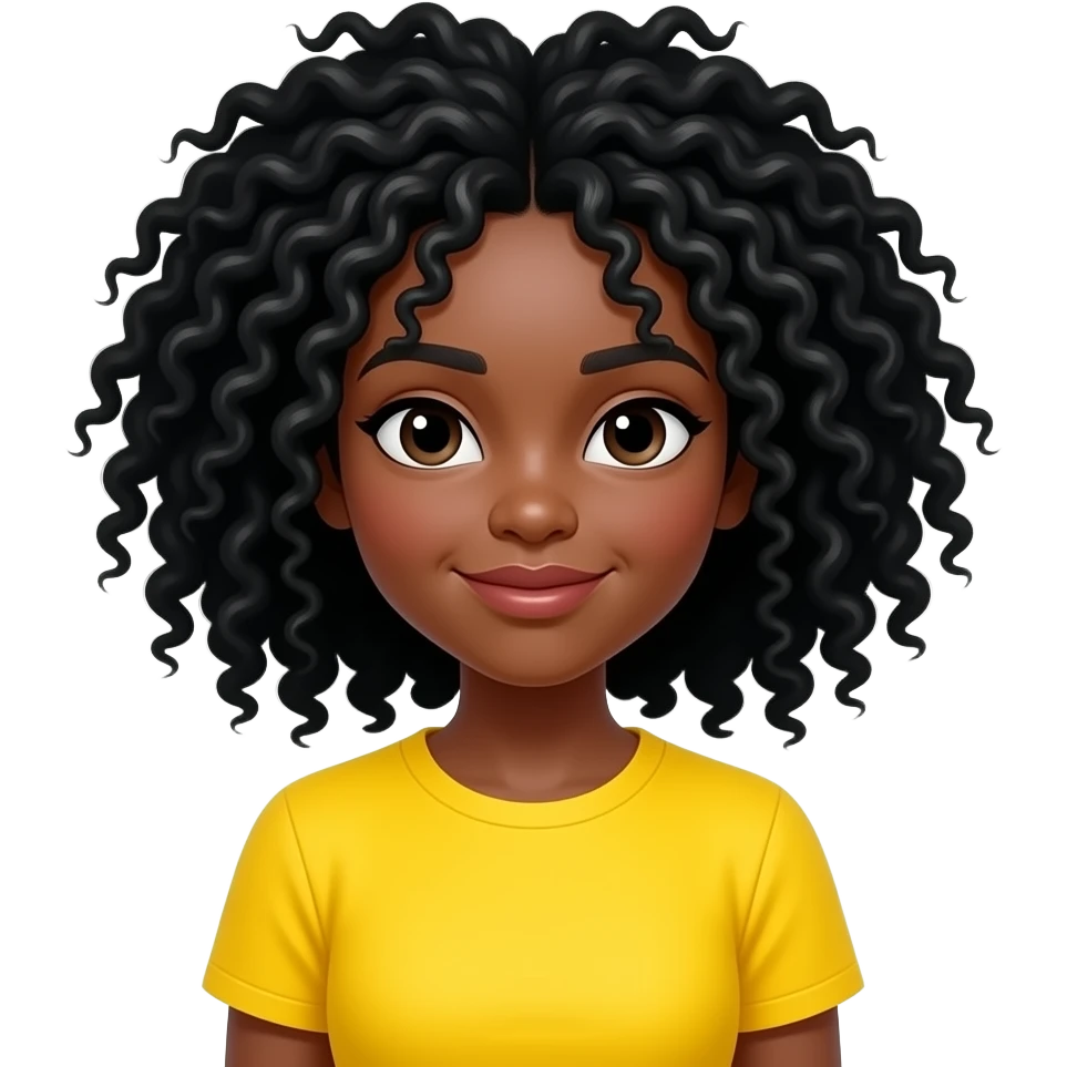 a girl with black fluffly hairs wear a vibrant yellow color shirt emoji