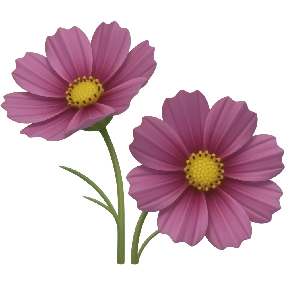 Just 2 cosmos flower with no stem looks realistc and hd and clear high quality emoji and clear dark pinkish petals with no stem and facing out of the screen emoji