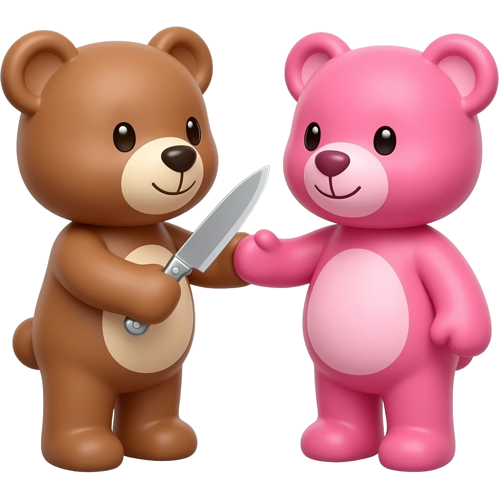 teddy beargiving a knife to another teddy emoji