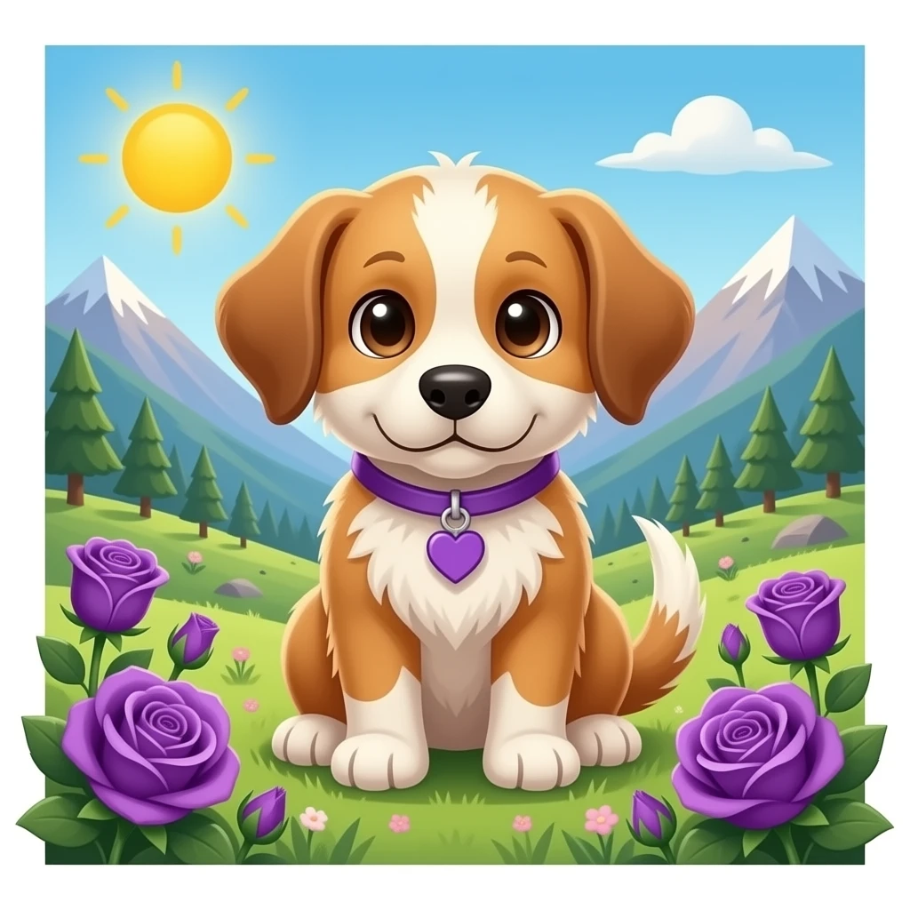 Out line of Cute puppies with purple roses and valley of thorns emoji