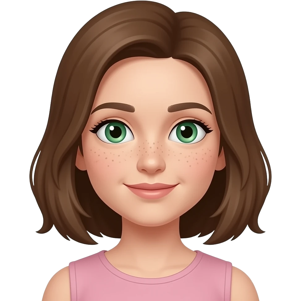 Julie with green eyes and freckle on forhead emoji