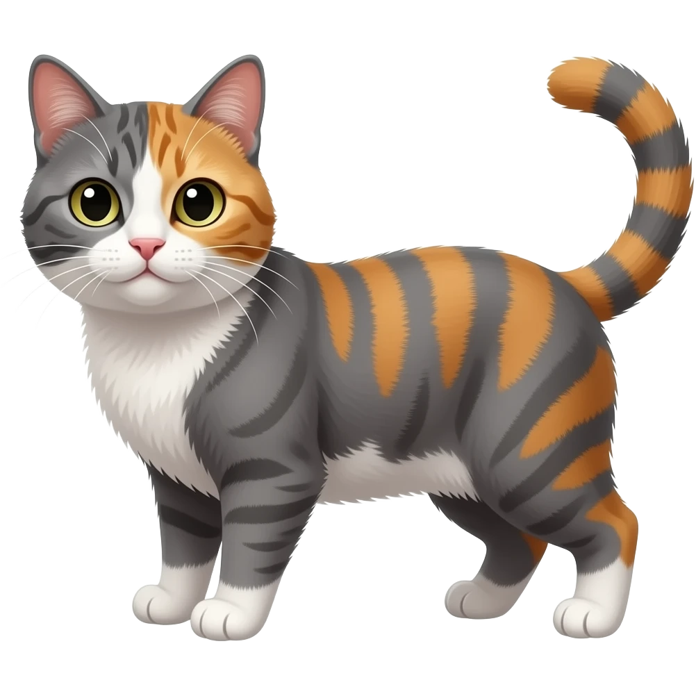 Grey cat, with orange, and white. emoji