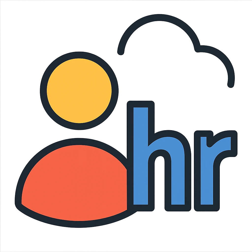 Add a human silhouette or head icon next to the HR logo, maintaining a modern and professional character with a transparent background. emoji