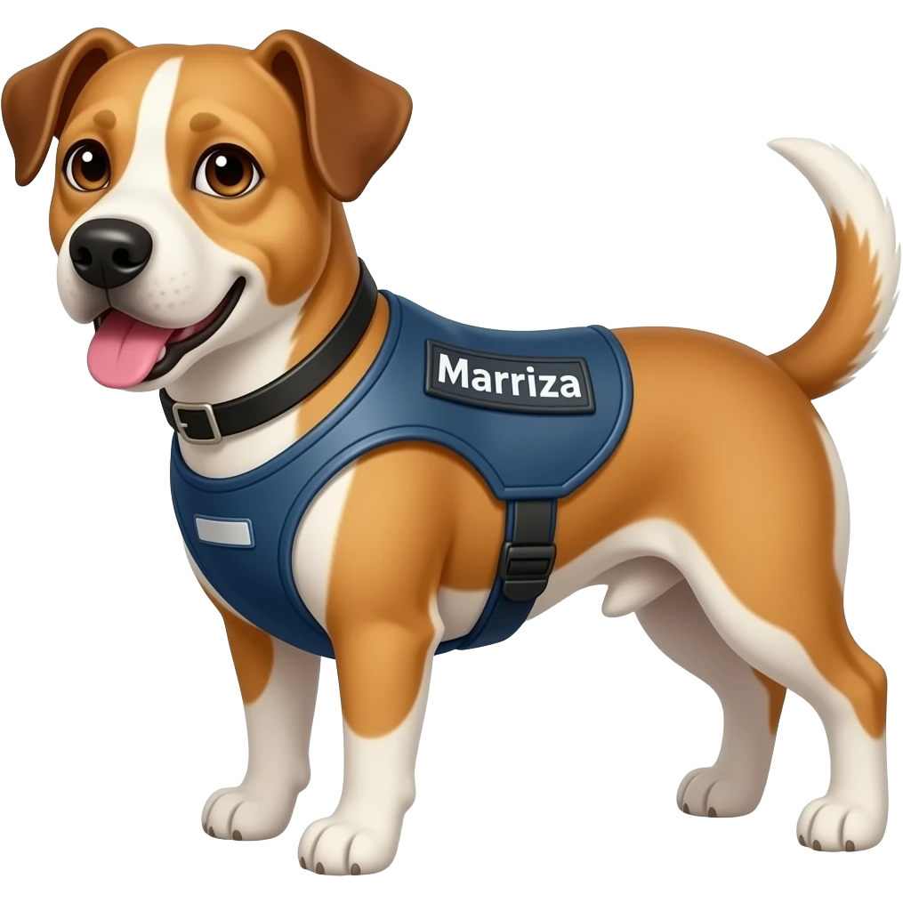 un perro con un chaleco que diga marriza emoji