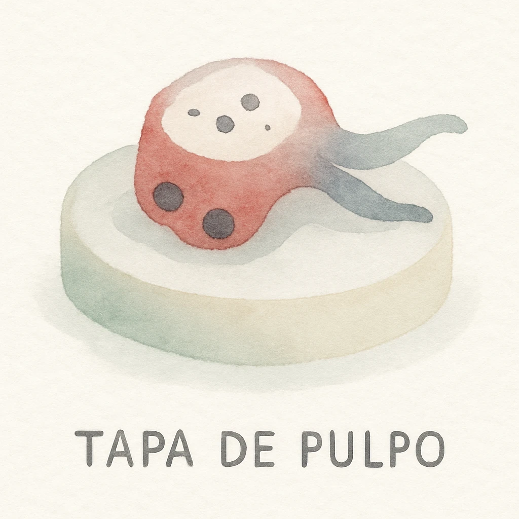 watercolor illustration of tapa de pulpo, soft edges, artistic, elegant presentation emoji