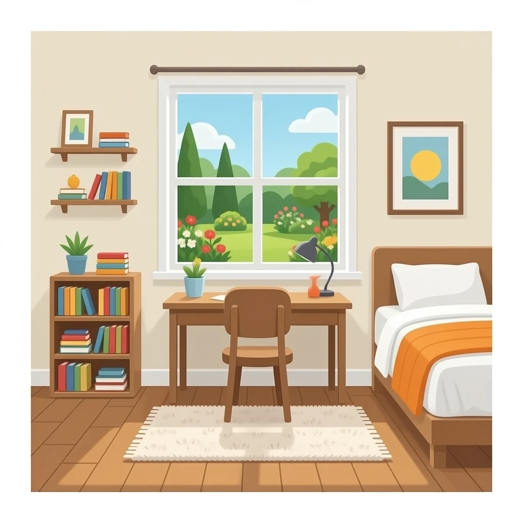 hazme una habitacion con una bentana que de al exterior emoji