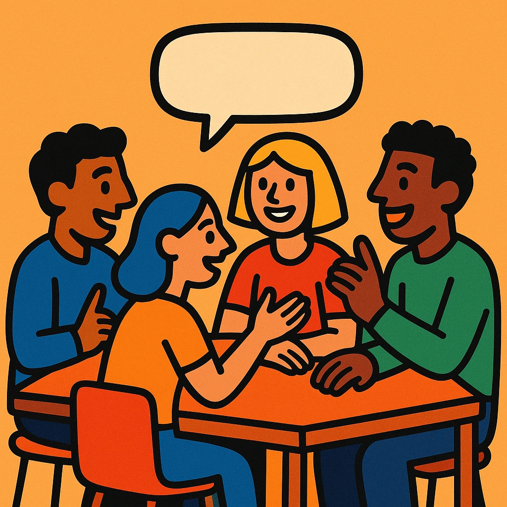 group of people talking around a table emoji
