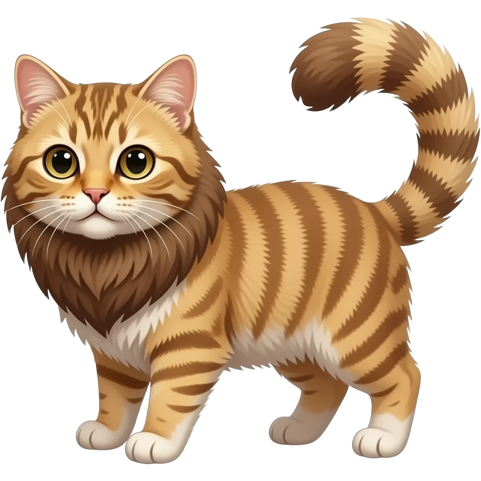 Fuzzy Scottish-Fold-Skookum-Kinkalow-Munchkin-Cat-hybrid with a long thin tufted tapered lion tail emoji