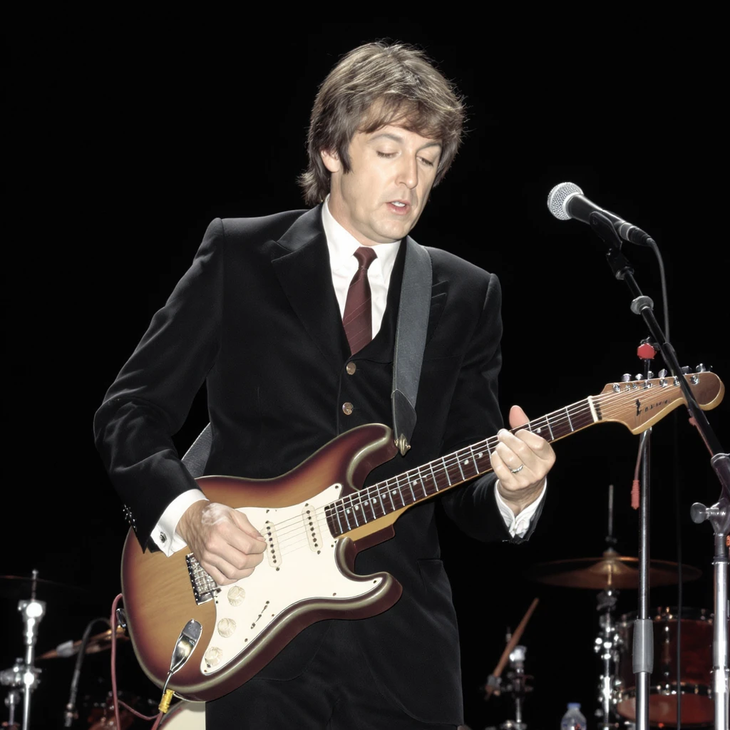 Paul McCartney playing guitar suit emoji