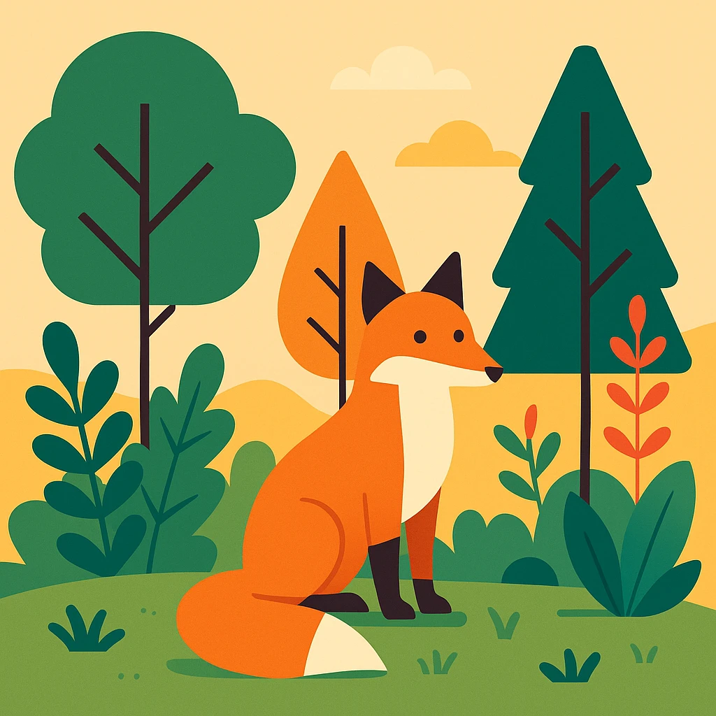 Flat design style fox in the forest emoji