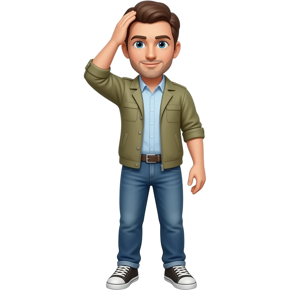 Make him out his hand on his head emoji