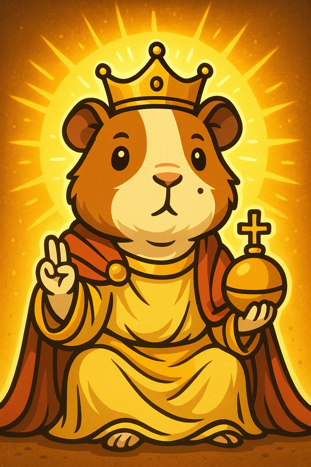 almighty guinea pig god with a mole on the left cheek, glowing aura, regal pose, cartoon style emoji