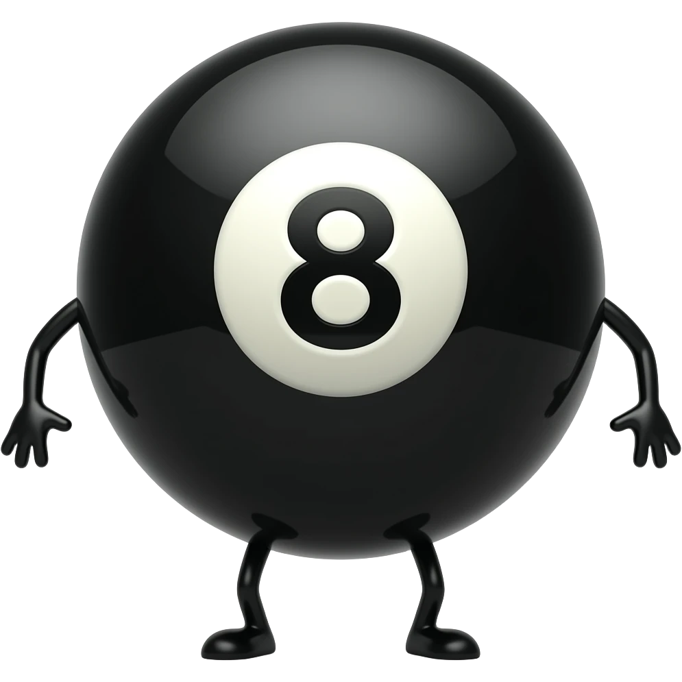 Black 8 ball with legs and arms emoji