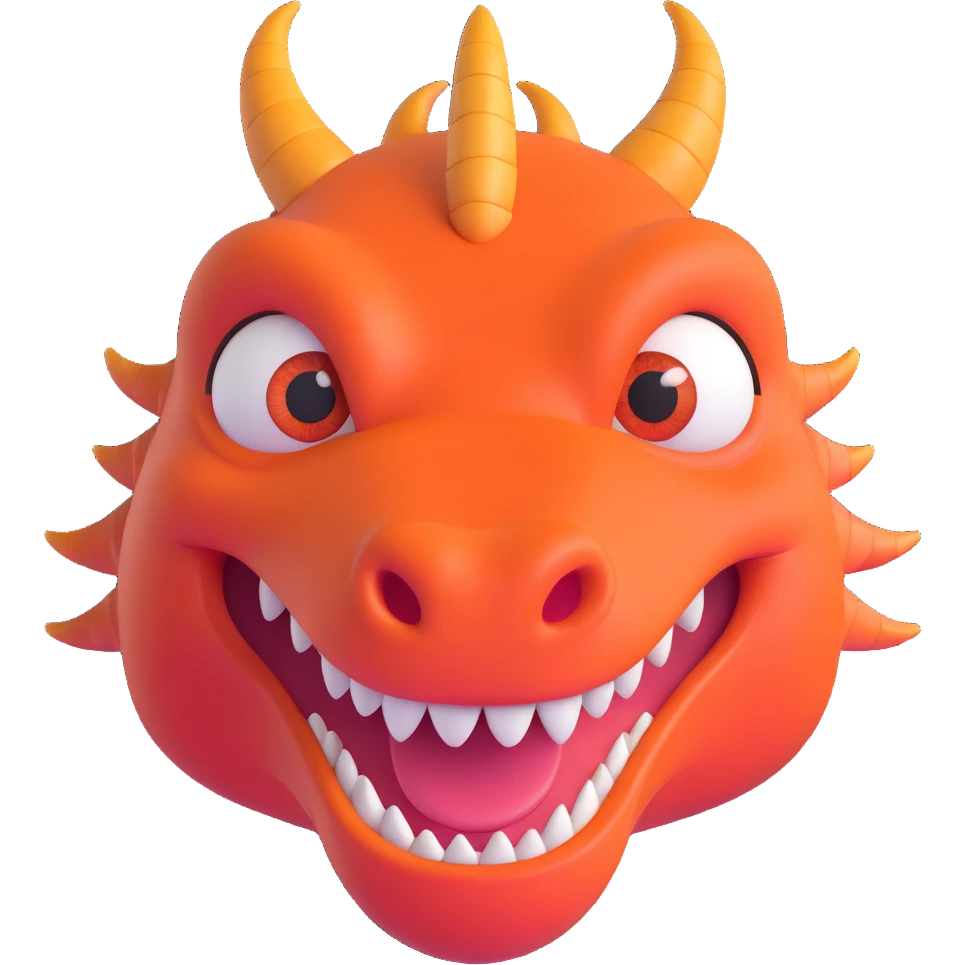 cute fitness dragon coach face, playful expression, winking emoji