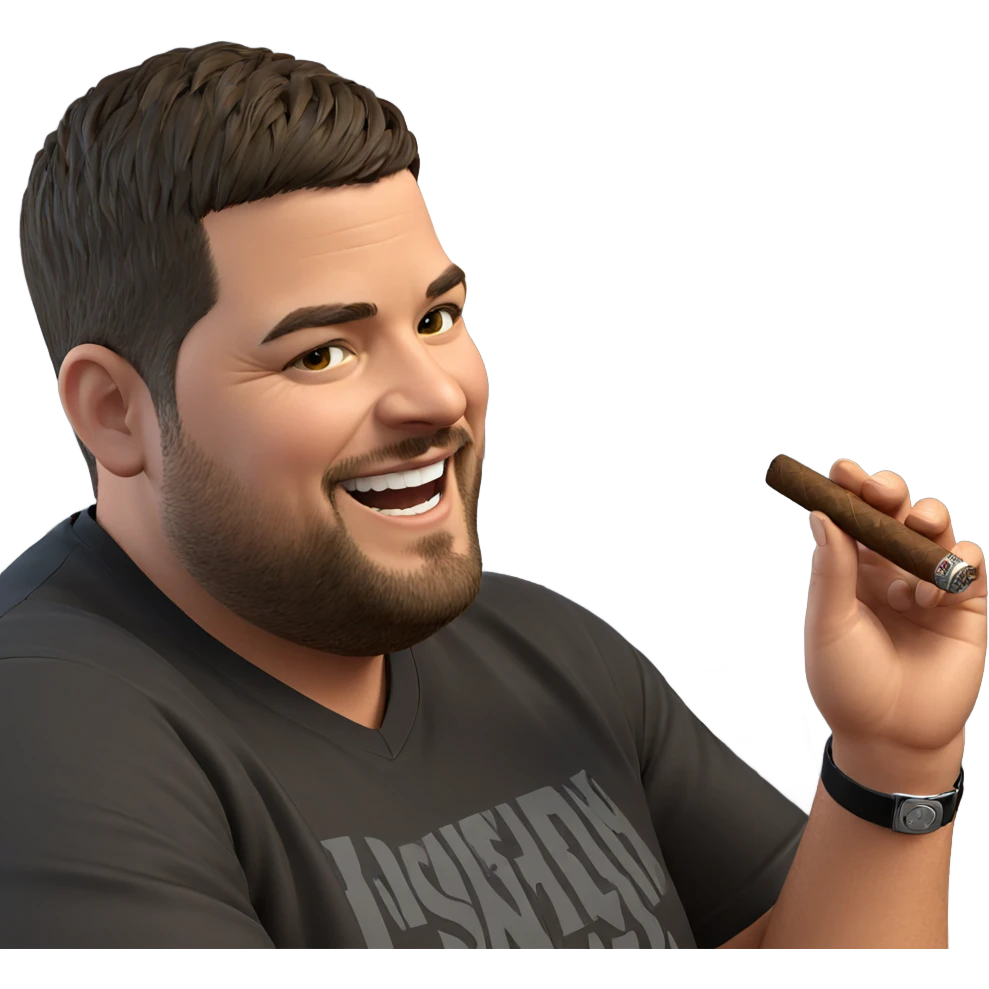 smiling man holding cigar indoors emoji