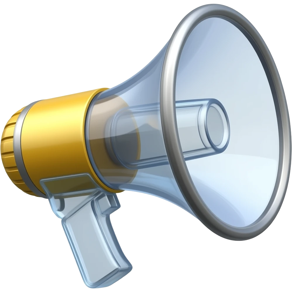 un megafono in stile vetro trasparente colorato emoji