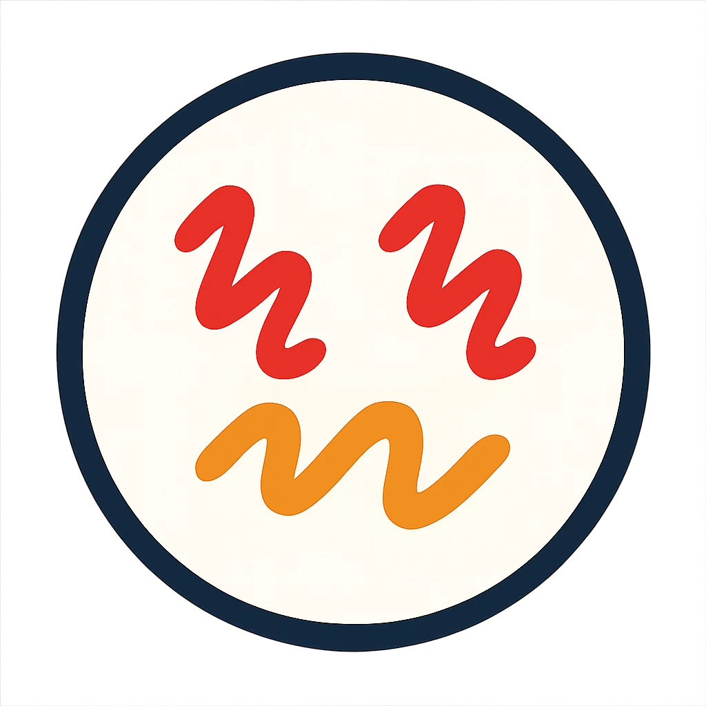 white circle face with squiggle lines for eyes and a mouth emoji