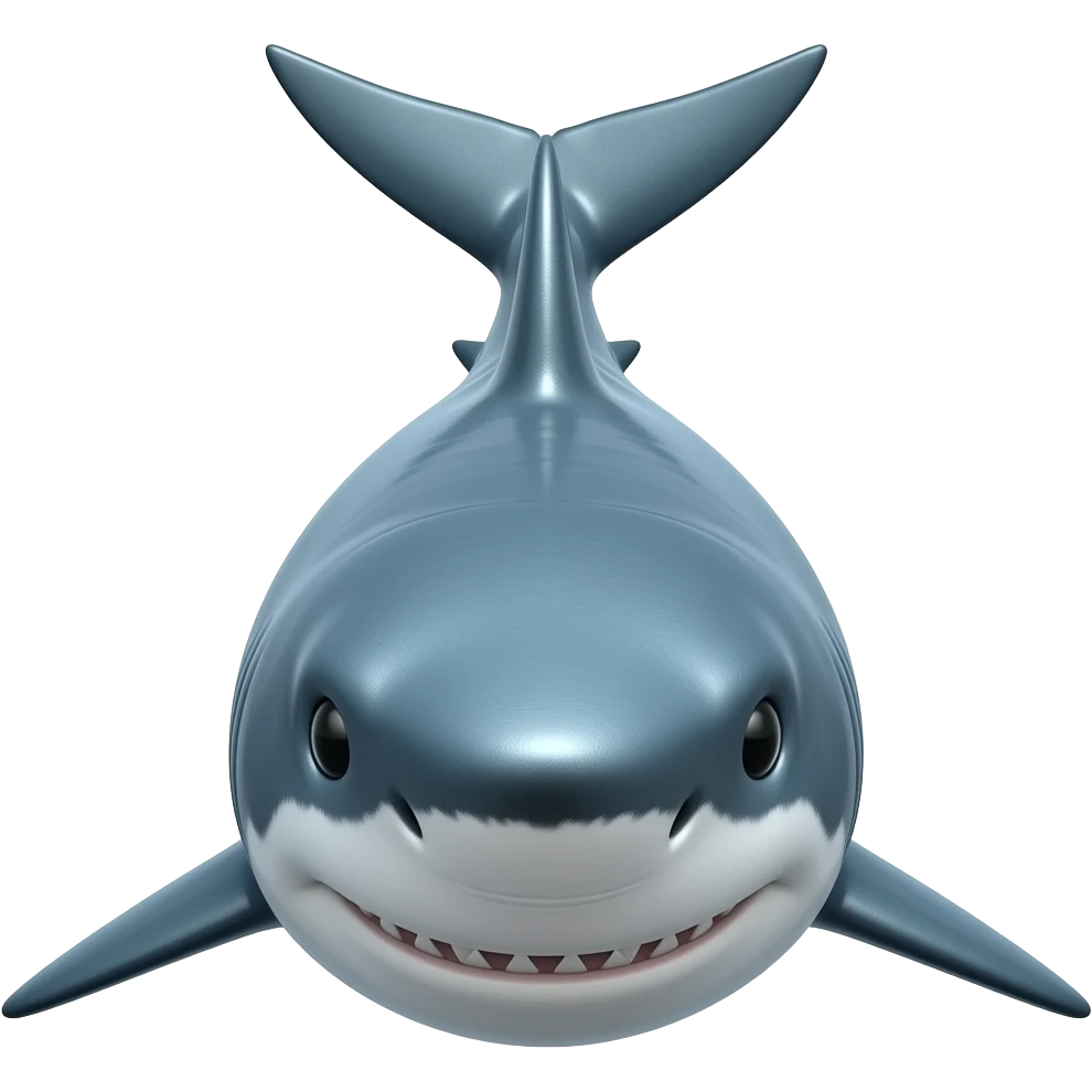 3d shark, full body swimming, shiny blue-gray, extremely glossy, vibrant high contrast, facing front, white background emoji