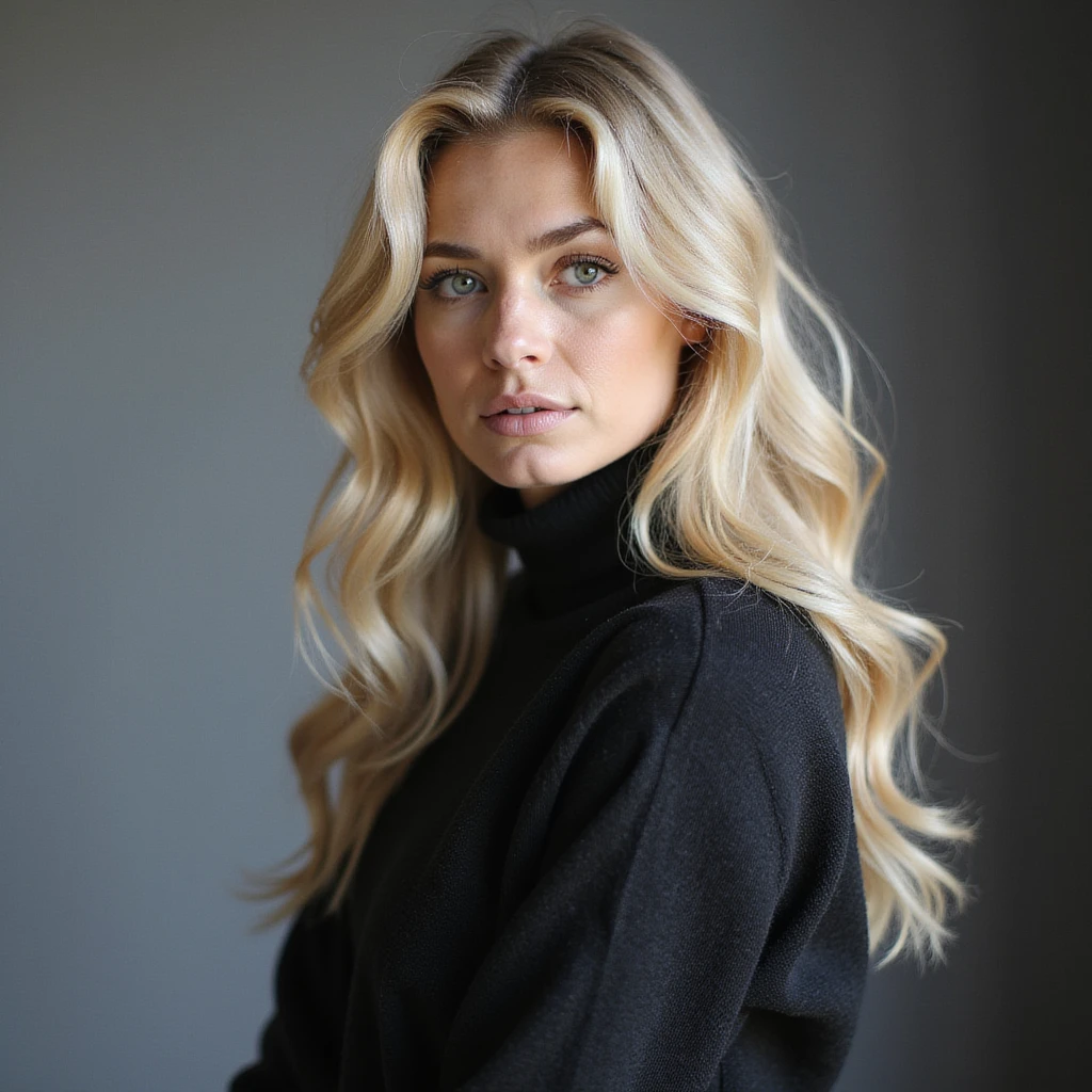 Femme blonde 22 ans coiffe long et ondulé de style vestimentaire plutôt fashion  emoji